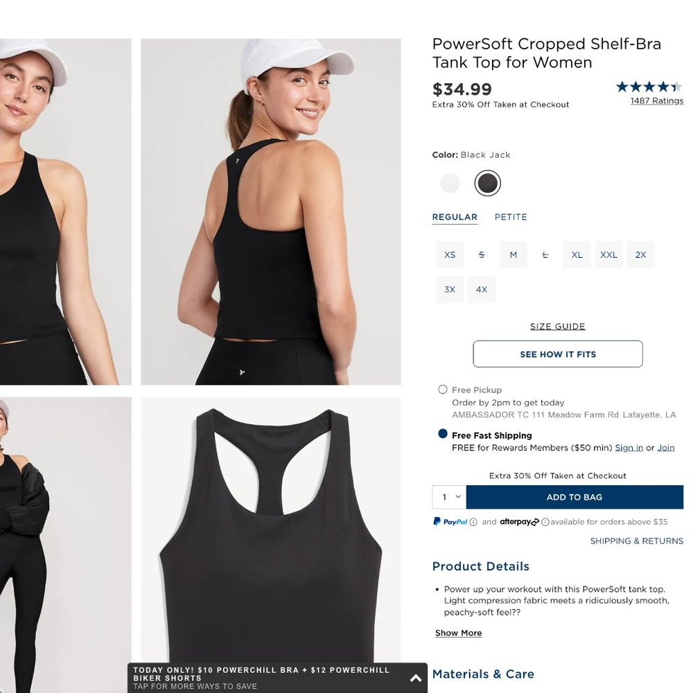 PowerSoft Cropped Shelf-Bra Tank Top for Women